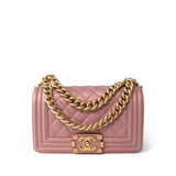 CHANEL Handbag Pink 20A Metallic Pink Calfskin Quilted Small Boy Bag Aged Gold Hardware -Knockoff
