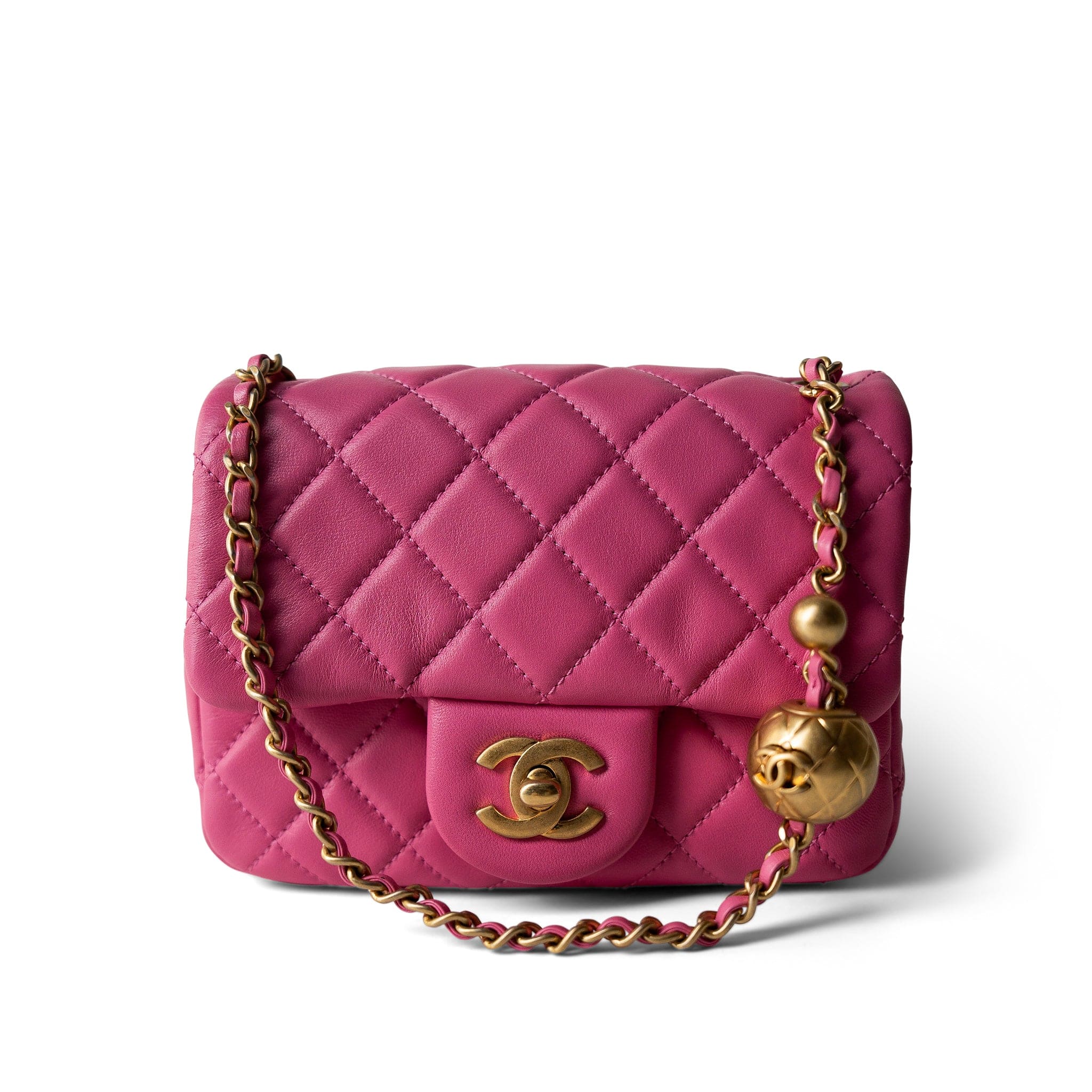 CHANEL Handbag Pink 20S Pink Lambskin Quilted Pearl Crush Mini Aged Gold Hardware -Knockoff
