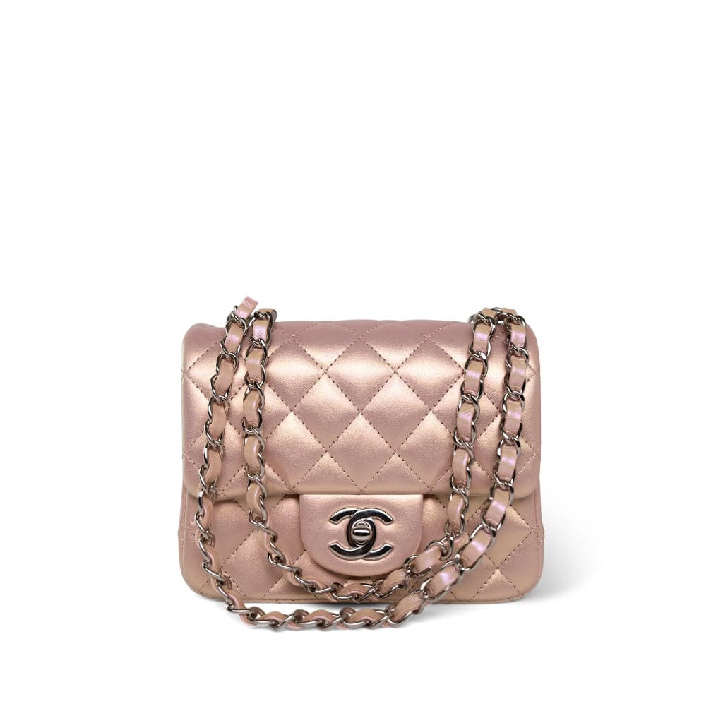 CHANEL Handbag Pink 21K Mini Pink Iridescent Square Lambskin Quilted Classic Flap SHW -Knockoff
