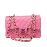 CHANEL Handbag Pink 21P Pink Lambskin Quilted Classic Flap Small Yellow Interior / Rainbow Hardware -Knockoff
