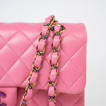 CHANEL Handbag Pink 21P Pink Lambskin Quilted Classic Flap Small Yellow Interior / Rainbow Hardware -Knockoff
