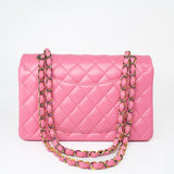 CHANEL Handbag Pink 21P Pink Lambskin Quilted Classic Flap Small Yellow Interior / Rainbow Hardware -Knockoff
