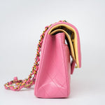 CHANEL Handbag Pink 21P Pink Lambskin Quilted Classic Flap Small Yellow Interior / Rainbow Hardware -Knockoff
