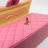 CHANEL Handbag Pink 21P Pink Lambskin Quilted Classic Flap Small Yellow Interior / Rainbow Hardware -Knockoff
