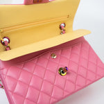 CHANEL Handbag Pink 21P Pink Lambskin Quilted Classic Flap Small Yellow Interior / Rainbow Hardware -Knockoff
