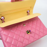 CHANEL Handbag Pink 21P Pink Lambskin Quilted Classic Flap Small Yellow Interior / Rainbow Hardware -Knockoff
