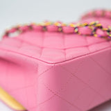 CHANEL Handbag Pink 21P Pink Lambskin Quilted Classic Flap Small Yellow Interior / Rainbow Hardware -Knockoff
