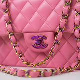 CHANEL Handbag Pink 21P Pink Lambskin Quilted Classic Flap Small Yellow Interior / Rainbow Hardware -Knockoff
