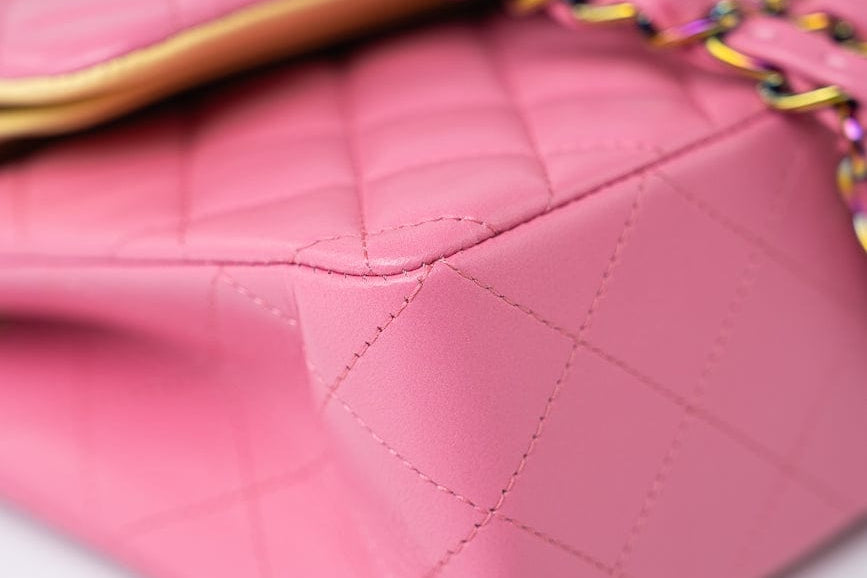 CHANEL Handbag Pink 21P Pink Lambskin Quilted Classic Flap Small Yellow Interior / Rainbow Hardware -Knockoff
