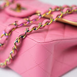 CHANEL Handbag Pink 21P Pink Lambskin Quilted Classic Flap Small Yellow Interior / Rainbow Hardware -Knockoff
