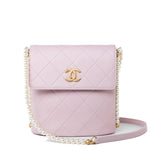 CHANEL Handbag Pink 21S Light Pink / Rose Clair Calfskin Quilted All About Pearls Small Hobo Bag -Knockoff
