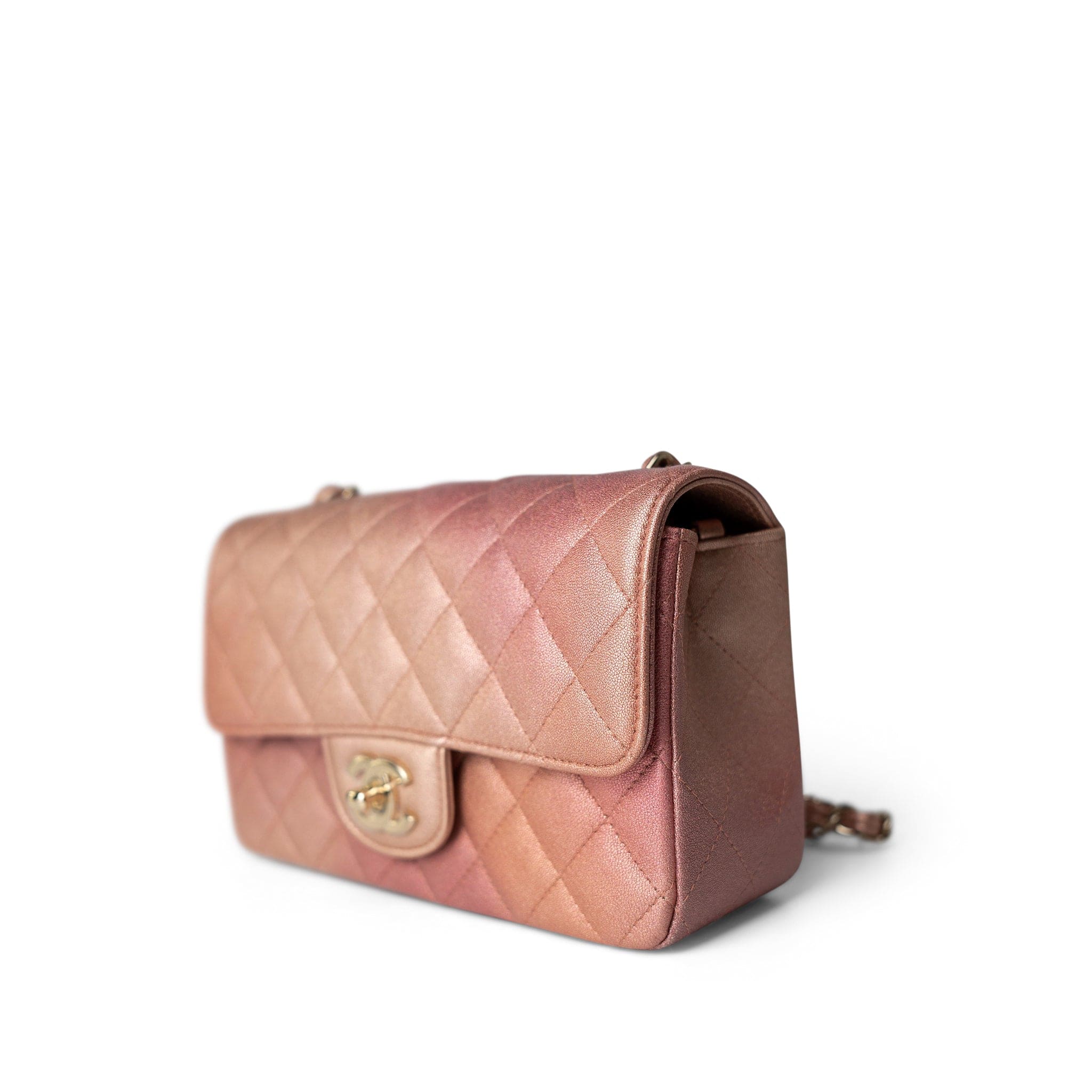 CHANEL Handbag Pink 21S Metallic Rose Gold Grained Lambskin Quilted Mini Rectangular Flap -Knockoff
