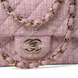 CHANEL Handbag Pink 21S Pink White Tweed Quilted Mini Rectangular Flap Light Gold Hardware -Knockoff
