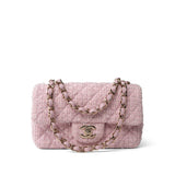 CHANEL Handbag Pink 21S Pink White Tweed Quilted Mini Rectangular Flap Light Gold Hardware -Knockoff
