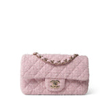 CHANEL Handbag Pink 21S Pink White Tweed Quilted Mini Rectangular Flap Light Gold Hardware -Knockoff
