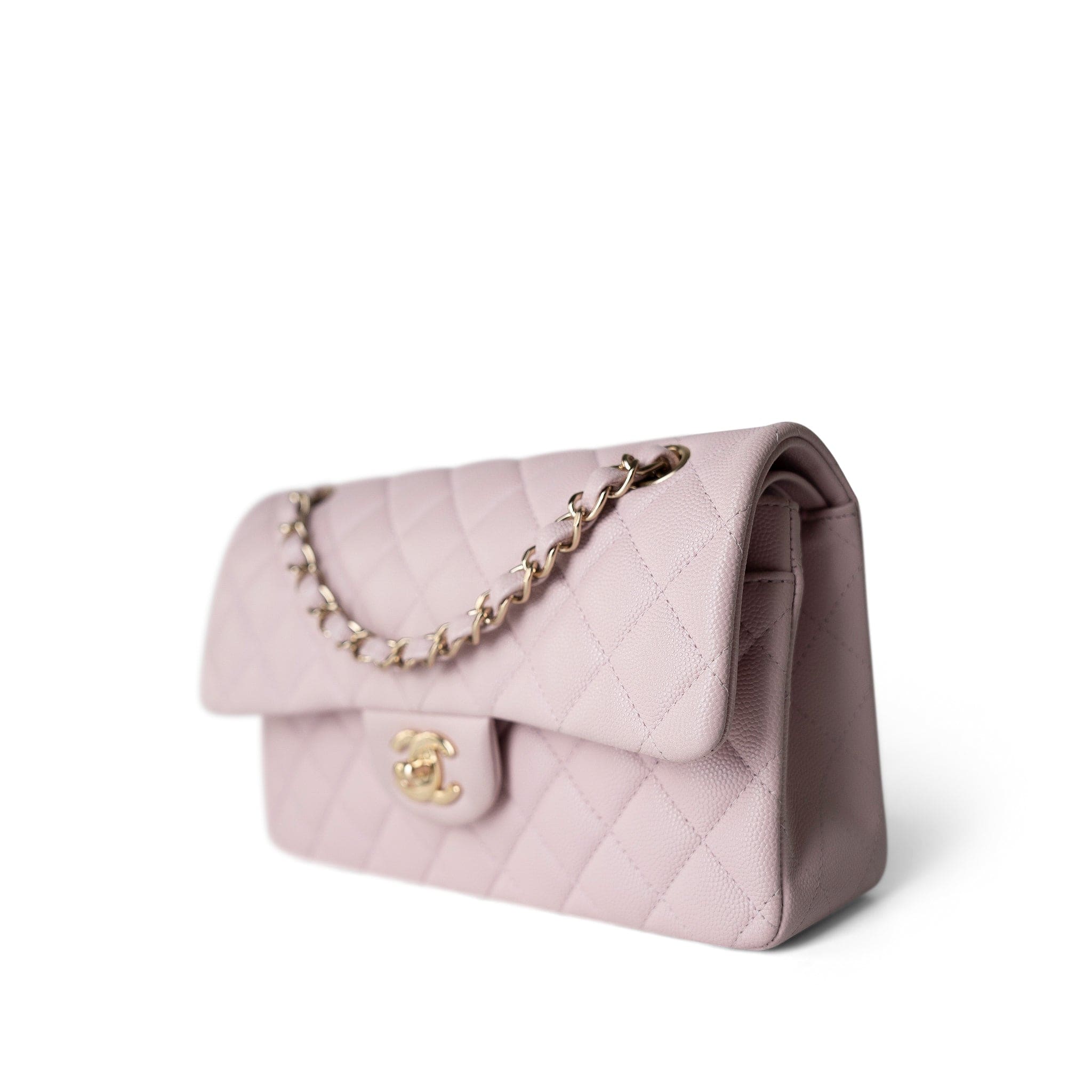 CHANEL Handbag Pink 21S Rose Clair Caviar Quilted Classic Flap Small Light Gold Hardware -Knockoff
