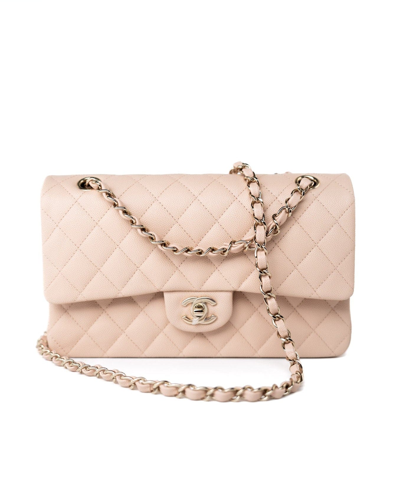 CHANEL Handbag Pink 22c Beige Caviar Quilted Classic Flap Light Gold Hardware -Knockoff
