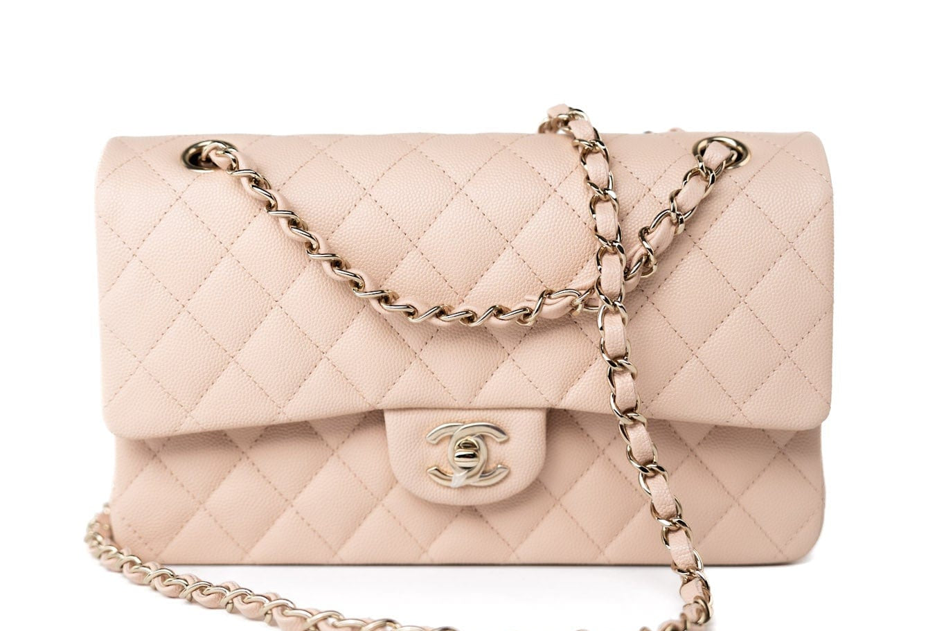 CHANEL Handbag Pink 22c Beige Caviar Quilted Classic Flap Light Gold Hardware -Knockoff
