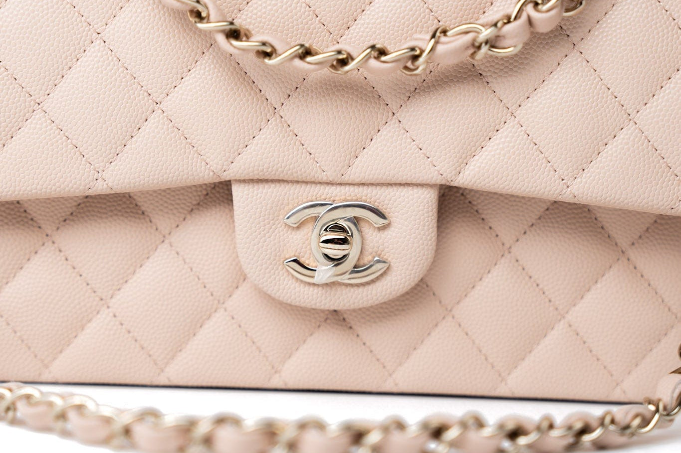 CHANEL Handbag Pink 22c Beige Caviar Quilted Classic Flap Light Gold Hardware -Knockoff
