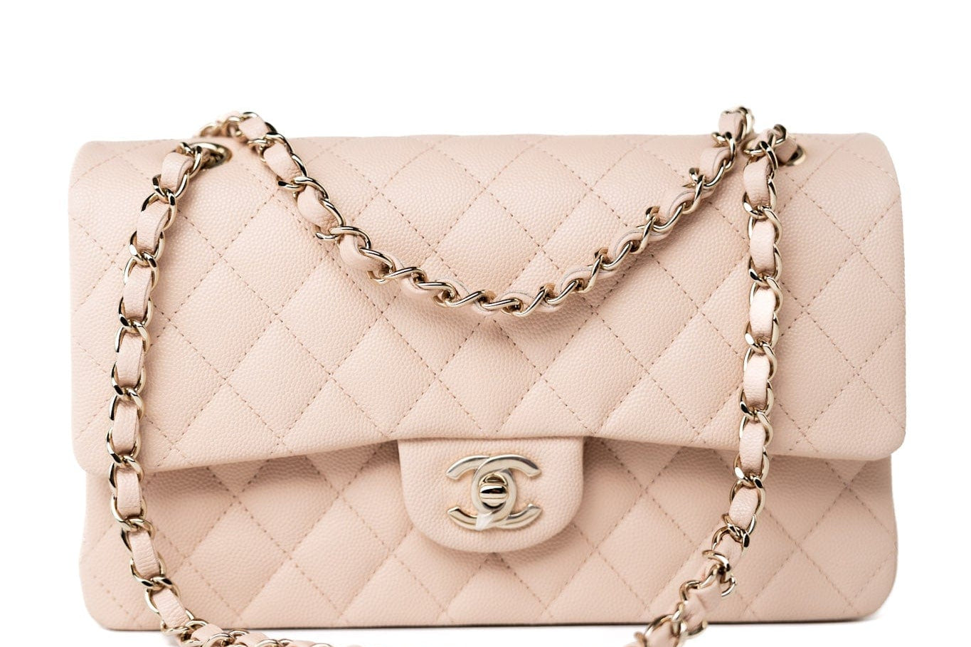 CHANEL Handbag Pink 22c Beige Caviar Quilted Classic Flap Light Gold Hardware -Knockoff
