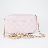 CHANEL Handbag Pink 22P Light Pink Caviar Quilted Flap Phone Holder with Classic Chain LGHW -Knockoff
