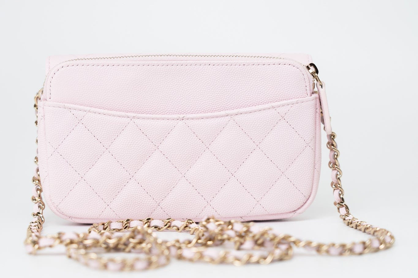 CHANEL Handbag Pink 22P Light Pink Caviar Quilted Flap Phone Holder with Classic Chain LGHW -Knockoff
