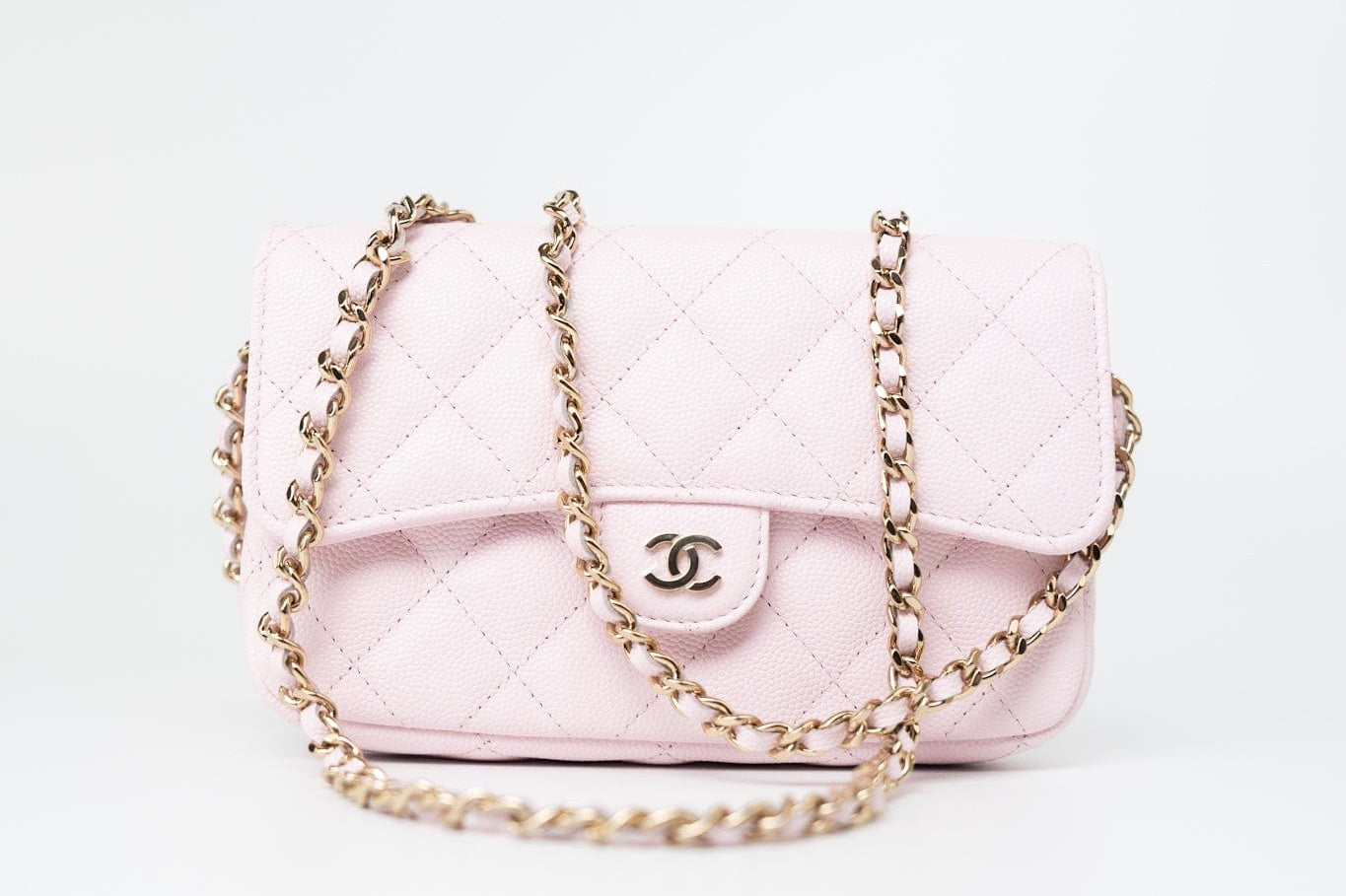 CHANEL Handbag Pink 22P Light Pink Caviar Quilted Flap Phone Holder with Classic Chain LGHW -Knockoff
