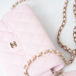 CHANEL Handbag Pink 22P Light Pink Caviar Quilted Flap Phone Holder with Classic Chain LGHW -Knockoff
