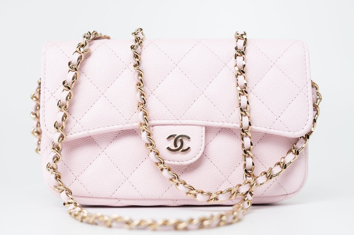 CHANEL Handbag Pink 22P Light Pink Caviar Quilted Flap Phone Holder with Classic Chain LGHW -Knockoff
