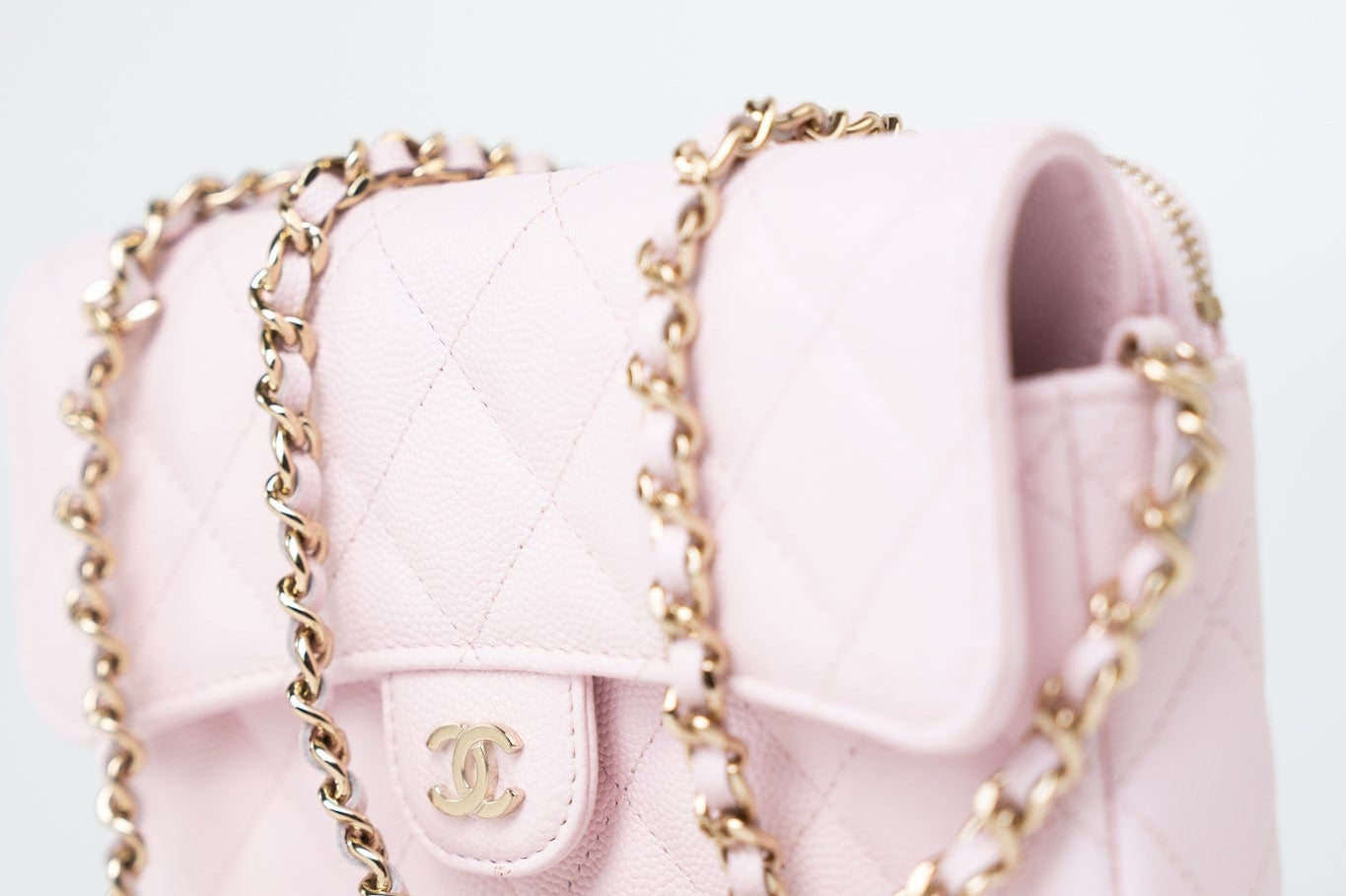 CHANEL Handbag Pink 22P Light Pink Caviar Quilted Flap Phone Holder with Classic Chain LGHW -Knockoff
