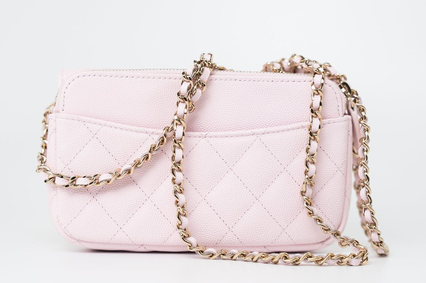 CHANEL Handbag Pink 22P Light Pink Caviar Quilted Flap Phone Holder with Classic Chain LGHW -Knockoff
