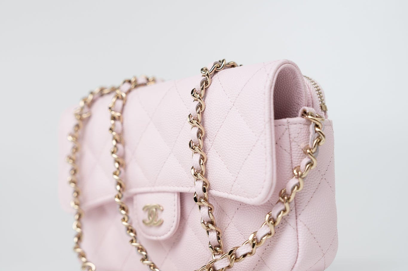 CHANEL Handbag Pink 22P Light Pink Caviar Quilted Flap Phone Holder with Classic Chain LGHW -Knockoff
