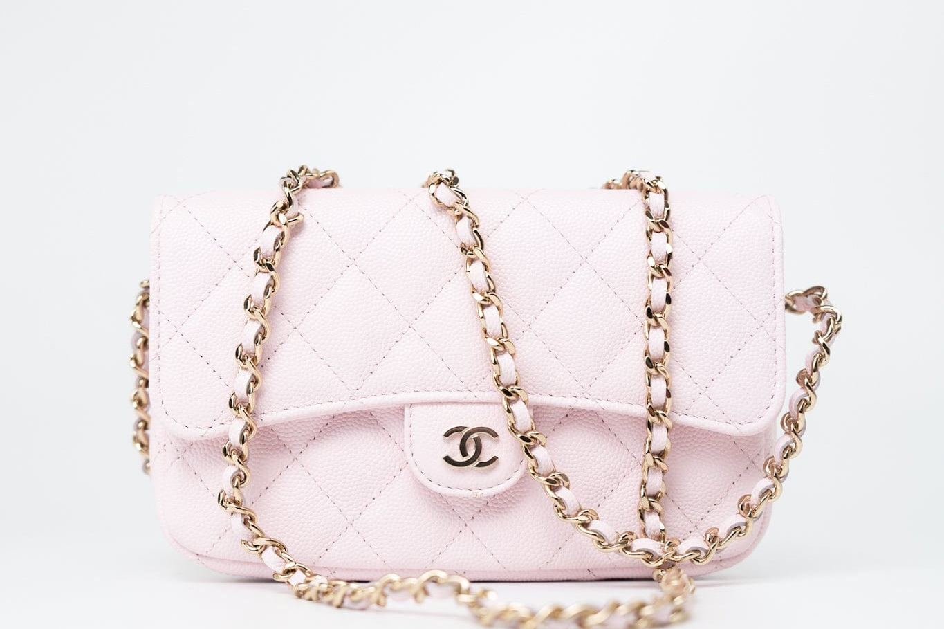 CHANEL Handbag Pink 22P Light Pink Caviar Quilted Flap Phone Holder with Classic Chain LGHW -Knockoff
