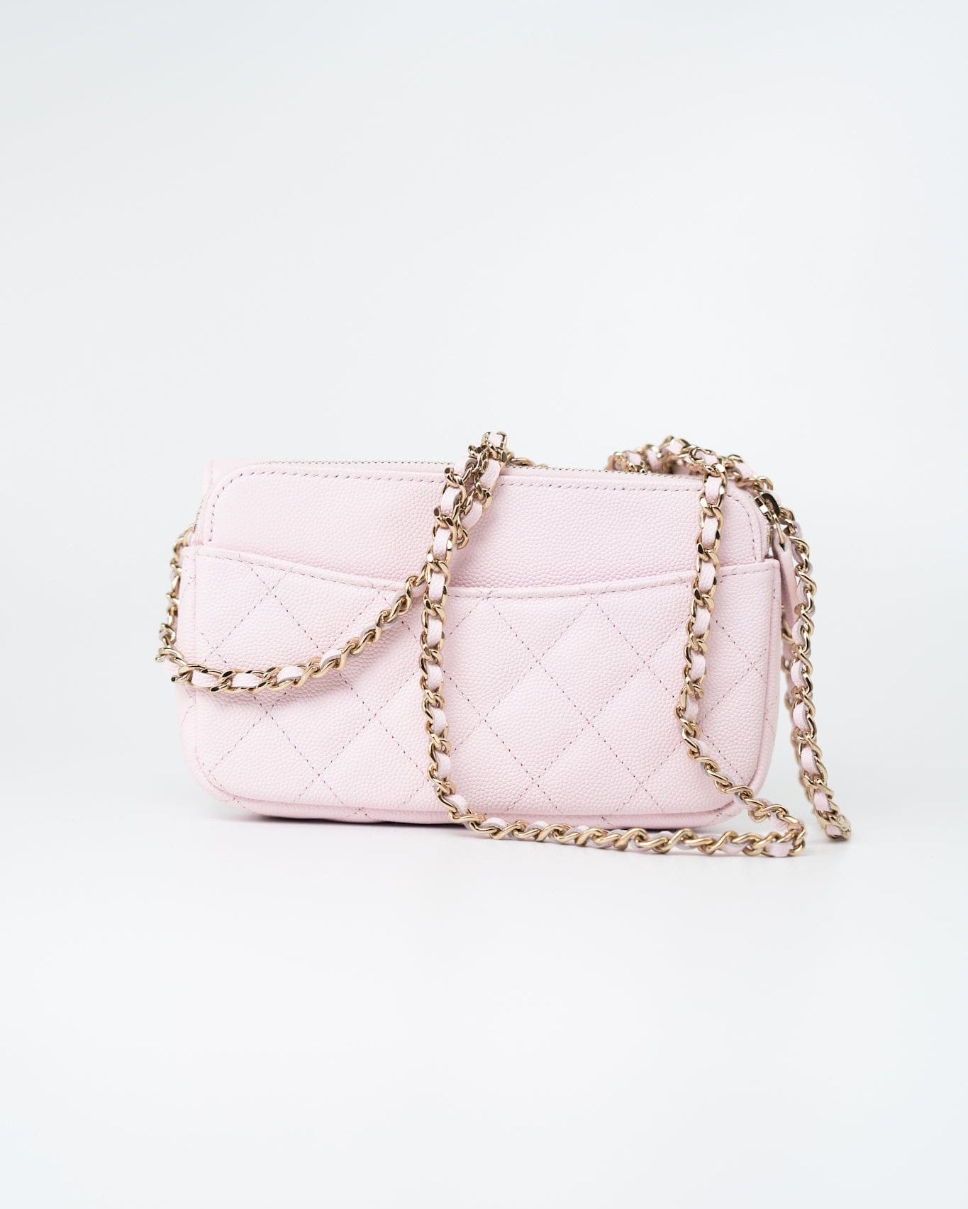 CHANEL Handbag Pink 22P Light Pink Caviar Quilted Flap Phone Holder with Classic Chain LGHW -Knockoff
