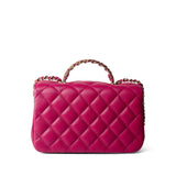 CHANEL Handbag Pink 23A Dark Pink Lambskin Quilted Mini Flap Bag with Jeweled Top Handle Light Gold Hardware -Knockoff
