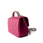 CHANEL Handbag Pink 23A Dark Pink Lambskin Quilted Mini Flap Bag with Jeweled Top Handle Light Gold Hardware -Knockoff
