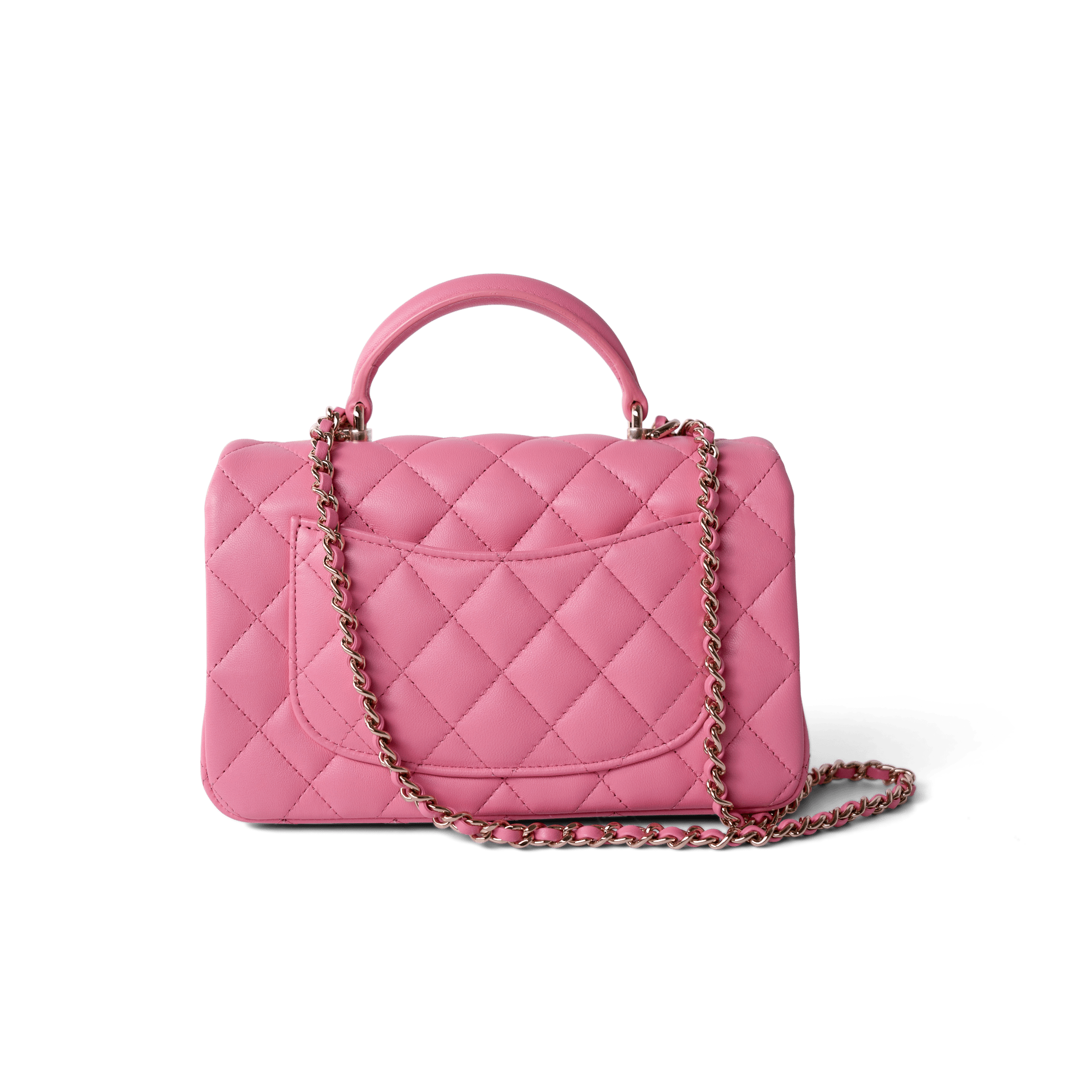 CHANEL Handbag Pink 23P Pink Lambskin Quilted Mini Top Handle Light Gold Hardware -Knockoff
