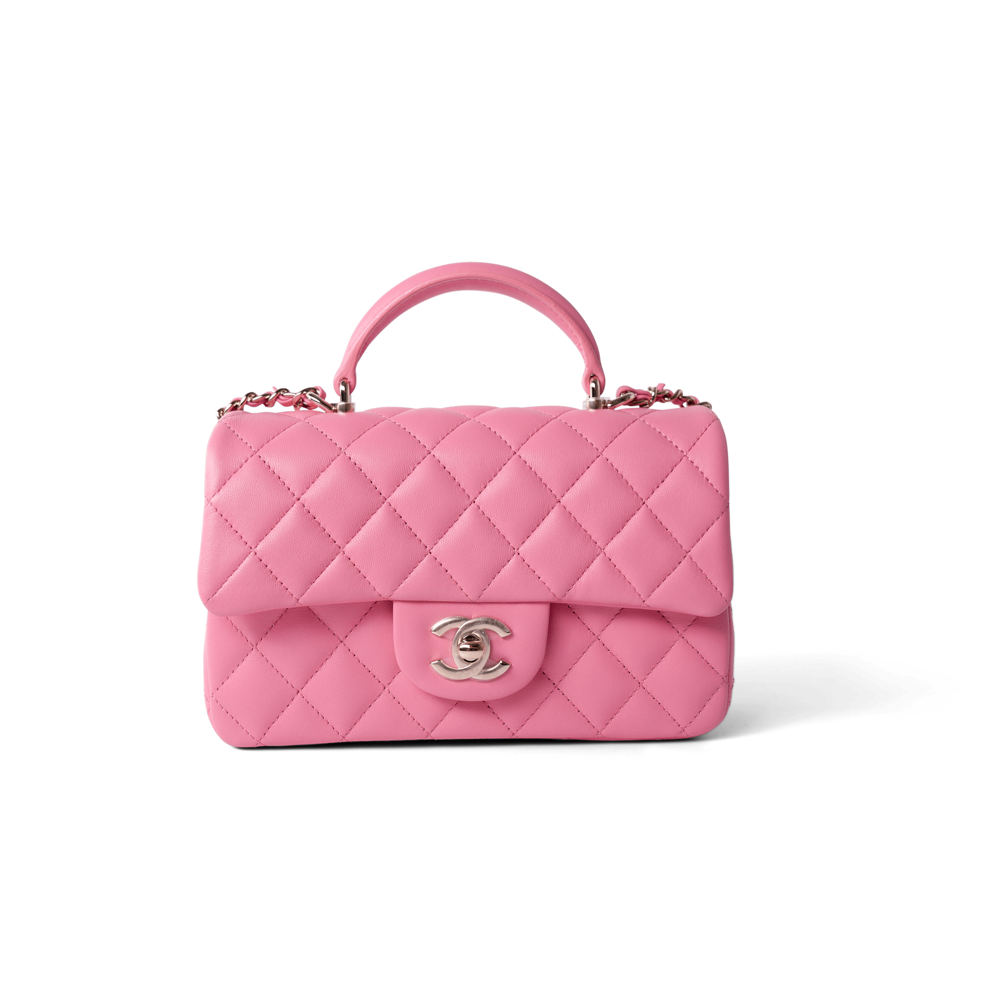 CHANEL Handbag Pink 23P Pink Lambskin Quilted Mini Top Handle Light Gold Hardware -Knockoff
