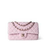 CHANEL Handbag Pink / Classic flap 21S Pink Tweed Quilted Classic Flap Medium Light Gold Hardware -Knockoff
