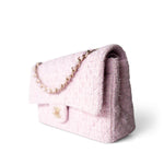 CHANEL Handbag Pink / Classic flap 21S Pink Tweed Quilted Classic Flap Medium Light Gold Hardware -Knockoff
