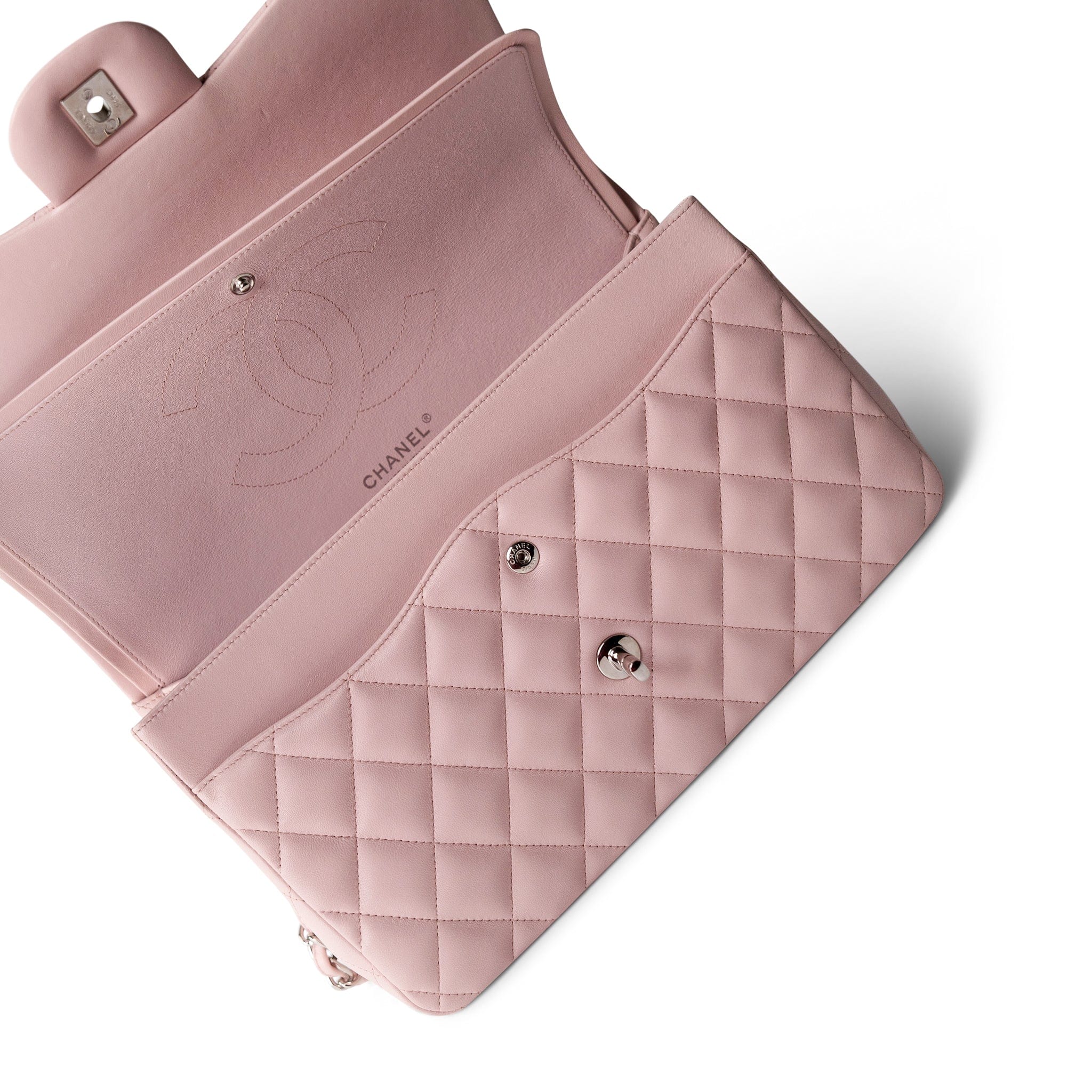 CHANEL Handbag Pink Light Pink Lambskin Quilted Jumbo Classic Flap Silver Hardware -Knockoff
