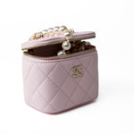 CHANEL Handbag Pink Light Pink Lambskin Quilted Mini Vanity Case With Pearl Chain -Knockoff
