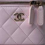 CHANEL Handbag Pink Light Pink Lambskin Quilted Mini Vanity Case With Pearl Chain -Knockoff
