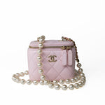 CHANEL Handbag Pink Light Pink Lambskin Quilted Mini Vanity Case With Pearl Chain -Knockoff
