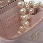 CHANEL Handbag Pink Light Pink Lambskin Quilted Mini Vanity Case With Pearl Chain -Knockoff
