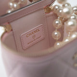 CHANEL Handbag Pink Light Pink Lambskin Quilted Mini Vanity Case With Pearl Chain -Knockoff
