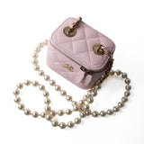 CHANEL Handbag Pink Light Pink Lambskin Quilted Mini Vanity Case With Pearl Chain -Knockoff
