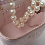 CHANEL Handbag Pink Light Pink Lambskin Quilted Mini Vanity Case With Pearl Chain -Knockoff
