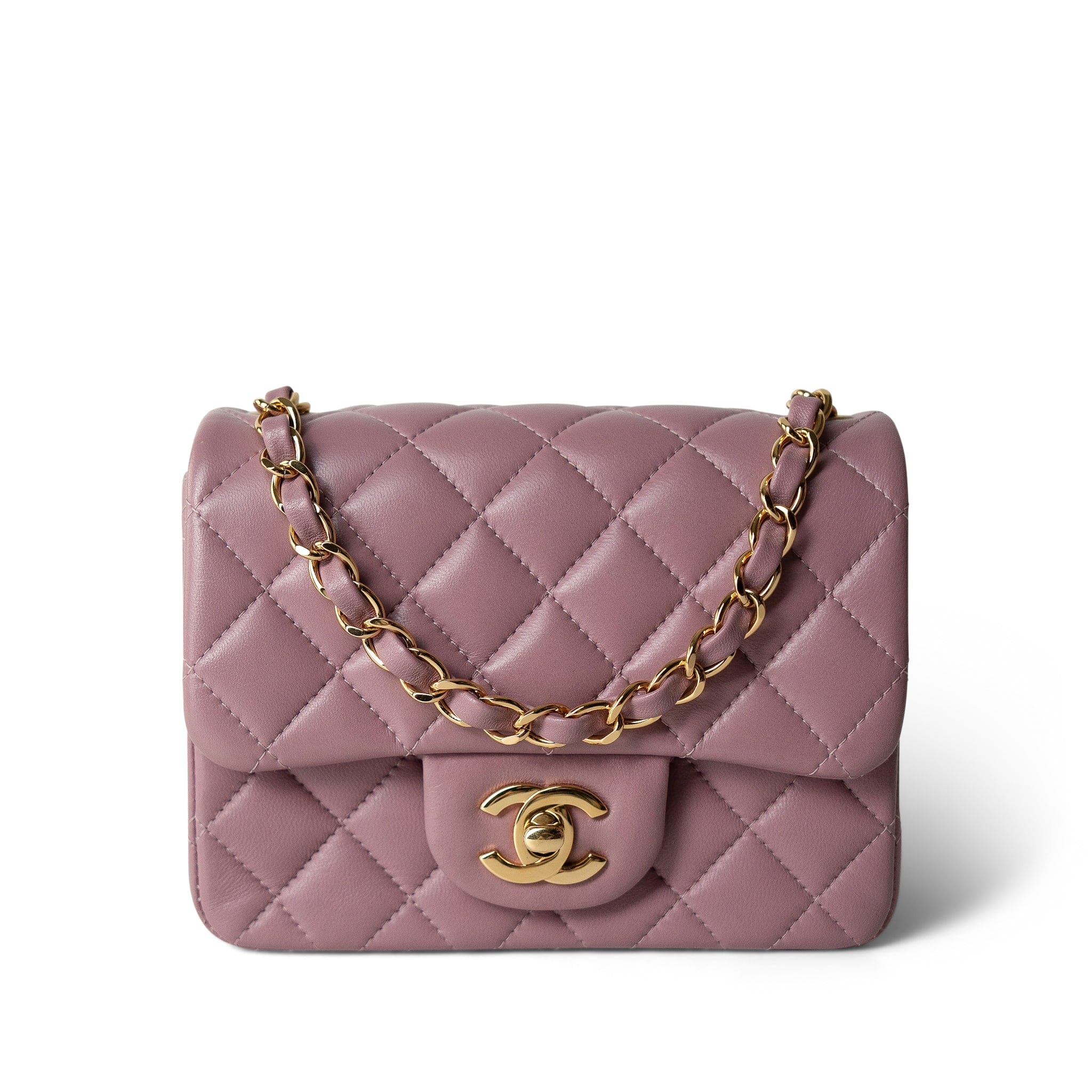 CHANEL Handbag Pink Mauve Lambskin Quilted Mini Square Flap -Knockoff
