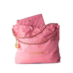 CHANEL Handbag Pink Medium Pink Calfskin Quilted 22 Hobo Bag Antique Gold Hardware -Knockoff
